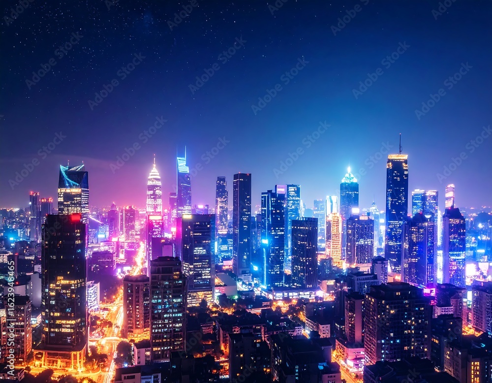 Fototapeta premium Cityscape at night with vibrant lights