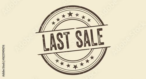 Illustration of a last sale stamp with stars and an oval border on a light background color image art