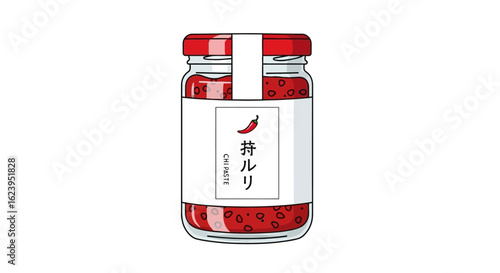 Spicy Red Chili Paste Jar with Label - Vector Illustration