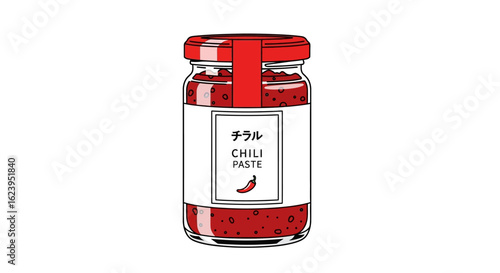 Spicy Red Chili Paste in Glass Jar Vector Illustration