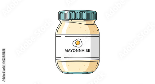 Mayonnaise Jar with Egg Icon Illustration on White Background