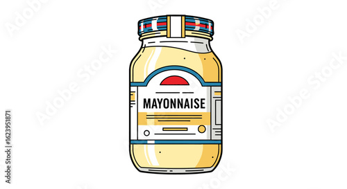 Mayonnaise Glass Jar with Label Isolated Vector Illustration