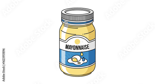 Cartoon Mayonnaise Jar Illustration. Simple Condiment Container Vector Graphic Isolated on White Background.