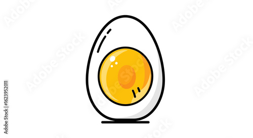 Stylized hard-boiled egg illustration with bright yellow yolk on white. Healthy food icon.