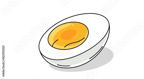 Hard-boiled egg half, simple cartoon illustration on white background