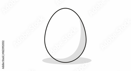 Simple White Egg Illustration with Outline and Subtle Shadow on White Background