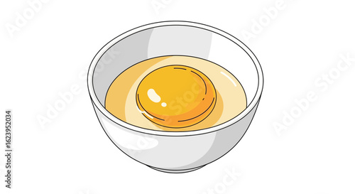 Raw Egg Yolk and White in White Ceramic Bowl Isolated Illustration