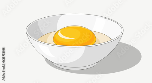 Raw Egg Yolk and White in White Bowl Illustration