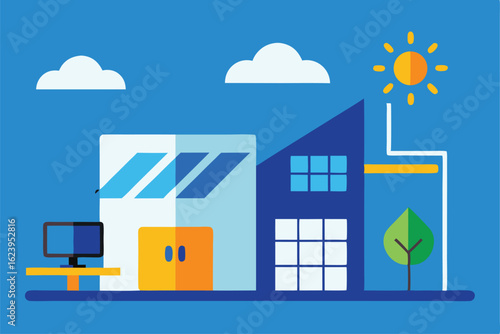 office with solar powered smart systems  .eps