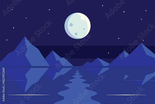 nighttime seascape with moonlit mountains   starry (1).eps