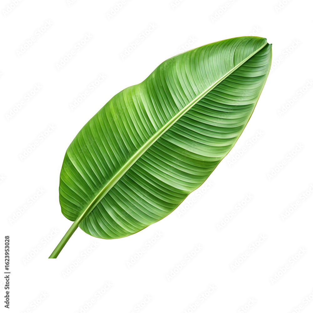 Obraz premium Vibrant green banana leaf for decoration on transparent background 