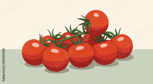 Fresh Cherry Tomatoes on Vine Illustration on a Light Background