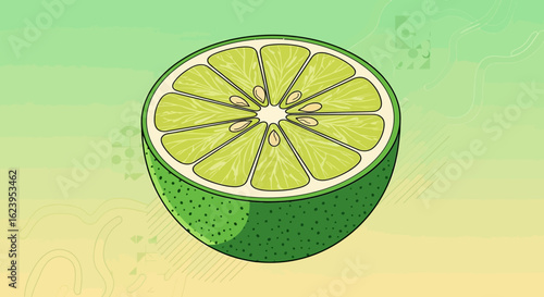 Fresh Green Lime Cut in Half with Juicy Segments on a Vibrant Gradient Background