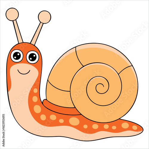 Vector illustration of a funny snail on white background. Perfect for kids cartoon artwork, slow motion themed designs and animal fun graphics