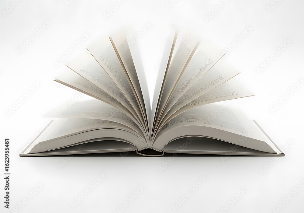 Fototapeta premium Open book with white pages on a white background symbolizing knowledge and reading