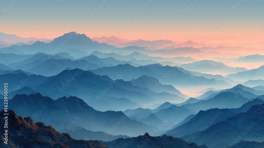 Misty mountain ranges at dawn Misty mountain ranges at dawn