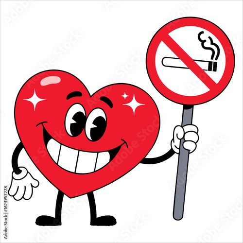 Vector illustration of a heart holding a no smoking sign perfect for promoting smoke free environments and health safety messages.