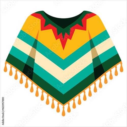 Vector illustration of a Mexican poncho isolated on white background, perfect for cultural heritage, traditional apparel, and ethnic style designs.