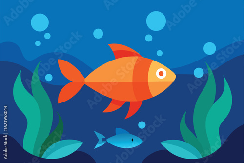 aquarium fish in stylized underwater vector scene (1).eps