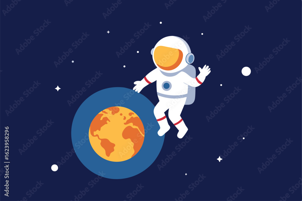 Naklejka premium astronaut floating above earth with glowing solar (1).eps