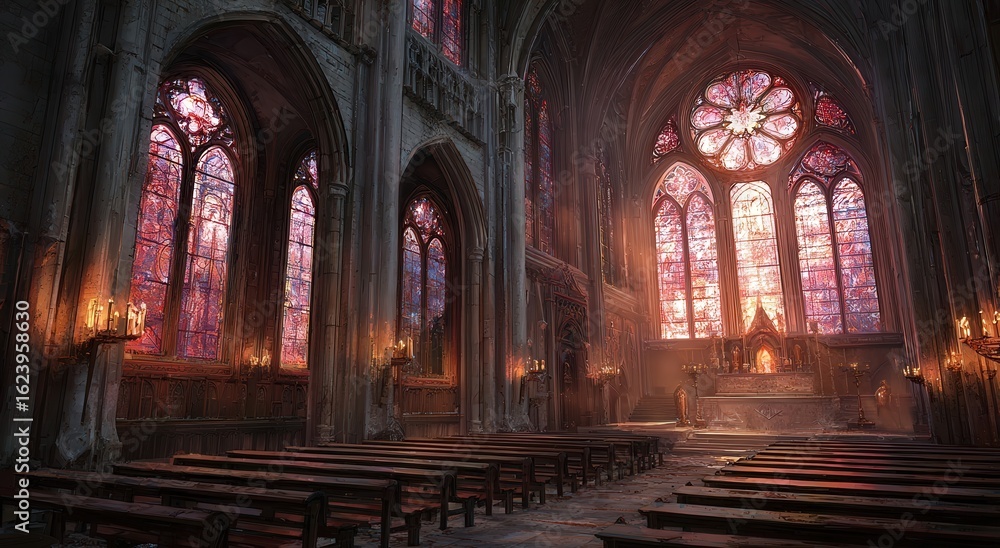 Obraz premium Dark Stained Glass Cathedral Interior