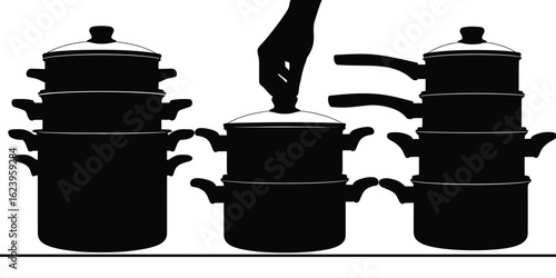 Vector art of a stack of steamer pots for cooking vegetables, isolated on white background