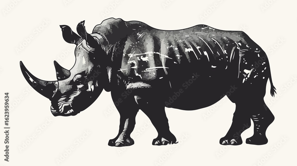 Fototapeta premium Powerful monochrome rhino illustration perfect for conservation awareness campaigns and wildlife projects