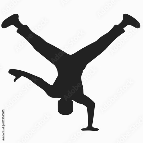 B-Boy Headspin Silhouette – Full Black Breakdance Move in Dynamic Flat Vector Style