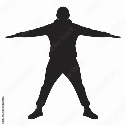 Breakdancer Silhouette in Freeze Pose – Full Black Street Style Vector on White Background