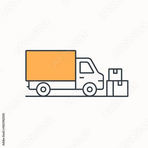 Icon Ilustrasi Pengiriman Truk dengan Paket | Layanan Logistik dan Distribusi E-commerce