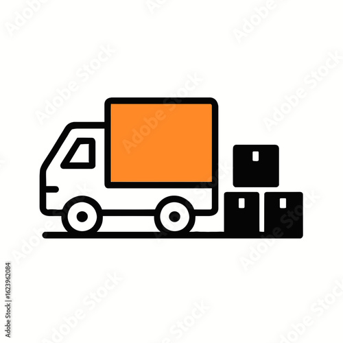Ikon Truk Pengiriman dengan Kotak, Layanan Logistik dan Pengiriman