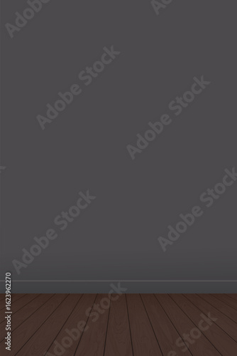 Wooden floor mocha tone with concrete wall vertical background graphic illustration have blank space for advertisement or place the products presentation.