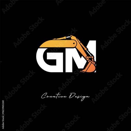 GM Excavator Arm Construction Logo - Bold Industrial Letter mark Design for Heavy Equipment, Contractor Branding & Modern Engineering Identity