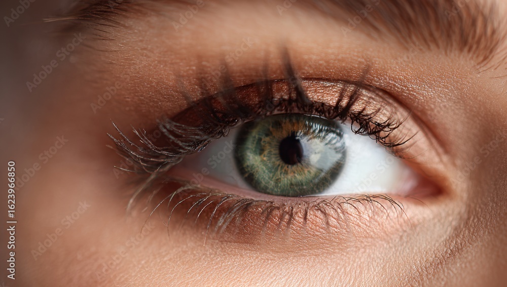 Fototapeta premium A captivating close-up reveals the intricate details of a human eye, showcasing its unique color and the delicate texture of the surrounding skin.