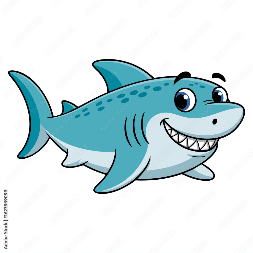 Fototapeta premium Vector illustration of happy shark cartoon character with jpeg version perfect for marine wildlife kids designs and fun ocean themed projects