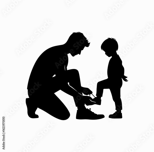 Father Tying Child’s Shoes Silhouette – Minimal Family Vector Logo