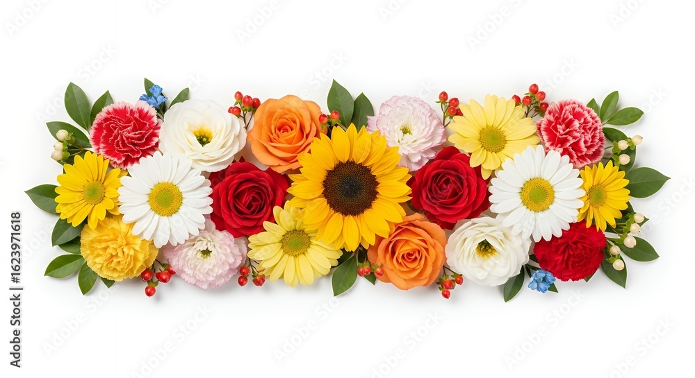 Obraz premium カラフルな花束のフレーム 白い背景とコピー空間
