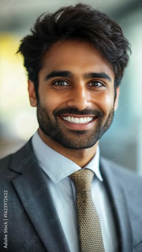 Businessman in suit with beard smiling confidently. Businessman in suit with beard smiling confidently.