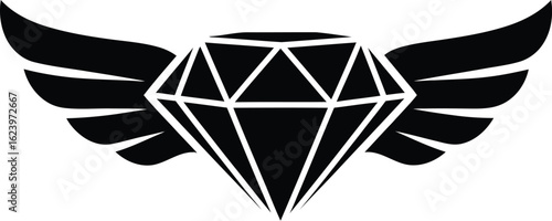 Vector art of a sparkling diamond with wings isolated on white background, representing luxury and brilliance