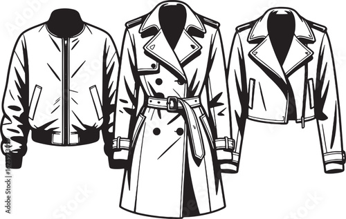 Vector Illustration of Various Leather and Trench Coats
