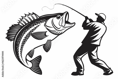 Bass fish man sihouette black vector