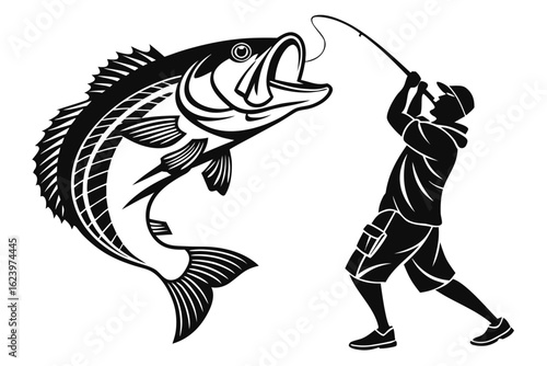 Bass fish man sihouette black vector