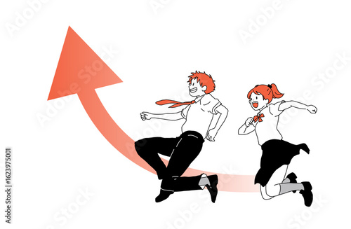 未来に向かって走る高校生（矢印付き・成長イメージ）
