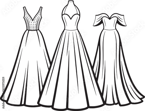 Elegant gowns with varied necklines and full skirts dress fashion