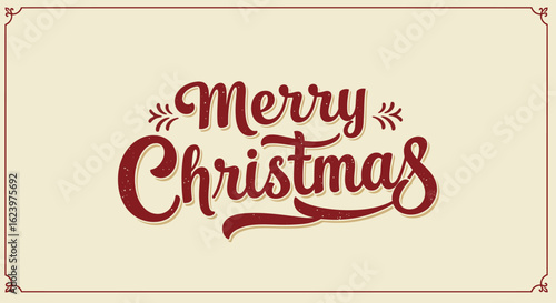 Vintage Christmas Vector Illustration with Festive Hand Lettered Merry Christmas Text