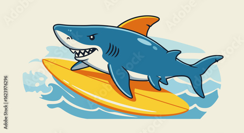 Cartoon Shark Vector Illustration for Marine Themed Designs in Playful Style with Bright Blue and Orange Colors