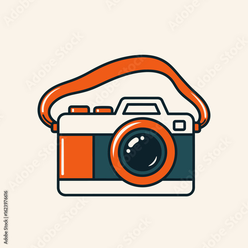 Vector Illustration of Camera with Retro Style in Bold Colors for Photography Design