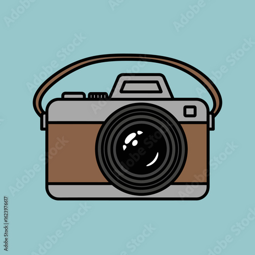 Vector Illustration of Retro Camera in Minimalist Style with Brown and Gray Colors