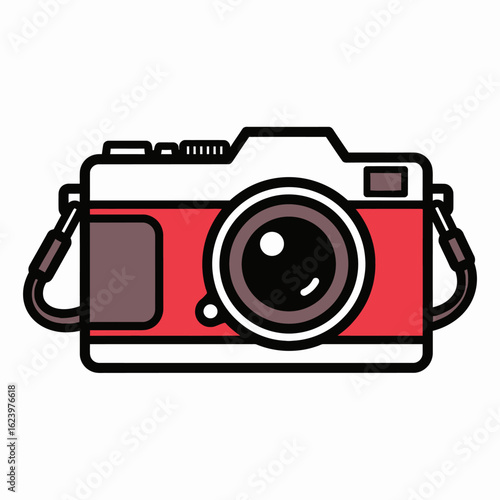 Vector Illustration of Retro Camera in Bold Minimalist Style with Red and Gray Colors for Photography Branding