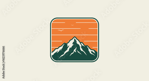 Vector Illustration of Mountain Landscape with Sunset in Retro Style in Earth Tones